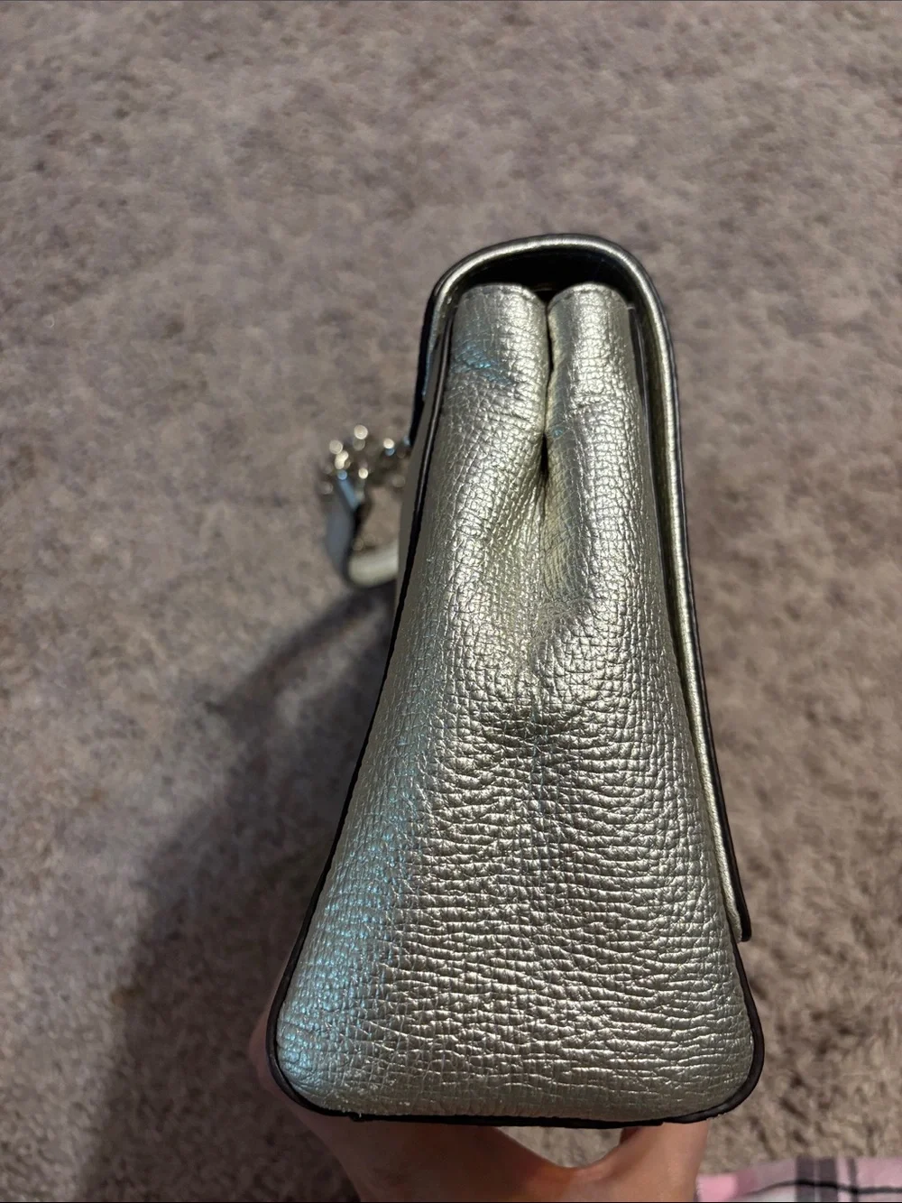 kate spade Metallic Silver Pebbled Leather Chain Shoulder Bag